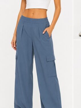 Athleta Wide Leg Cargo Pants slate Blue Gray Size 4